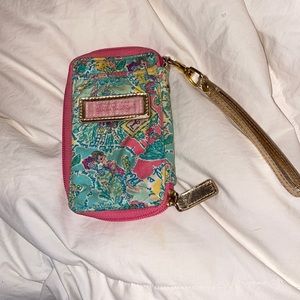 Lilly Pulitzer wallet wristlet pink, blue and gold